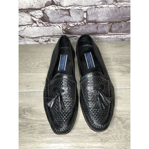Santorini Black Leather BasketWeaves Woven Tassel Loafers Men’s Sz 9.5M US/43EU - Picture 5 of 16